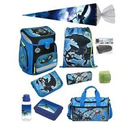 Familando - Scooli Campus Fit Schulranzen Set 10-teilig mit Schultüte - Dragons Drachen - Ergonomisch, stabil & mit gepolstertem Rücken - 1000g leicht - 18L Volumen - Mit Reflektoren - Ab 1. Klasse