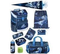 Familando - Scooli Campus Fit Schulranzen Set - 10-teilig mit Schultüte - Jurassic World Dinosaurier - Ergonomisch, Stabil & 980g leicht - 18L Volumen - Brustgurt & Reflektoren - Ab 1. Klasse