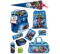 Familando - Scooli Campus Fit Schulranzen Set - 10-teilig mit Schultüte - Marvel Avengers Hell-Blau - Ergonomisch, stabil & 980g leicht - 18L Volumen - Brustgurt & Reflektoren - ab 1. Klasse