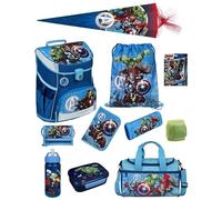 Familando - Scooli Campus Fit Schulranzen Set - 15-teilig - Marvel Avengers Hell-Blau - Ergonomisch, stabil & 980g leicht - 18L Volumen - Brustgurt & Reflektoren - ab 1. Klasse
