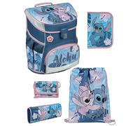 Familando - Scooli Campus Fit Schulranzen Set - 5-teilig mit Federmappe - Disney Stitch - Ergonomisch, stabil & 980g leicht - 18L Volumen - Brustgurt & Reflektoren - ab 1. Klasse