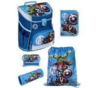 Familando - Scooli Campus Fit Schulranzen Set - 5-teilig mit Federmappe - Marvel Avengers Hell-Blau - Ergonomisch, stabil & 980g leicht - 18L Volumen - Brustgurt & Reflektoren - ab 1. Klasse