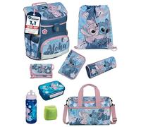 Familando - Scooli Campus Fit Schulranzen Set - 9-teilig mit Sporttasche - Disney Stitch - Ergonomisch, stabil & 980g leicht - 18L Volumen - Brustgurt & Reflektoren - ab 1. Klasse