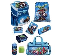 Familando - Scooli Campus Fit Schulranzen Set - 9-teilig mit Sporttasche - Marvel Avengers Hell-Blau - Ergonomisch, stabil & 980g leicht - 18L Volumen - Brustgurt & Reflektoren - ab 1. Klasse