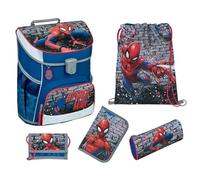 Familando - Scooli Campus Fit Schulranzen Set mit Spiderman - 5-teilig mit Federmappe - Ergonomisch, Stabil & 980g leicht - 18L Volumen - Brustgurt & Reflektoren - ab 1. Klasse