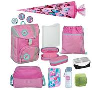 Familando - Scooli Flex MAX Schulranzen Set 10-teilig - Rosa Türkis mit Kletties - Ergonomisch, stabil & mit gepolstertem Rücken - 980g leicht & wächst mit - 18L Volumen - Für Grundschule Ab 1. Klasse