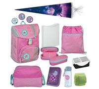 Familando - Scooli Flex MAX Schulranzen Set 10-teilig - Rosa Türkis mit Kletties - Ergonomisch, stabil & mit gepolstertem Rücken - 980g leicht & wächst mit - 18L Volumen - Für Grundschule Ab 1. Klasse