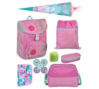 Familando - Scooli Flex MAX Schulrucksack Set 10-teilig - Rosa Türkis mit Kletties - Ergonomisch, stabil & mit gepolstertem Rücken - 980g leicht & wächst mit - 18L Volumen - Ab 1. Klasse