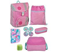 Familando - Scooli Flex MAX Schulrucksack Set 7-teilig - Rosa Türkis mit Kletties - Ergonomisch, stabil & mit gepolstertem Rücken - 980g leicht & wächst mit - 18L Volumen - Ab 1. Klasse