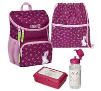 Familando Scooli Mini-Me Kindergarten Rucksack für Mädchen | 4-tlg. Set mit Brotdose und Trinkflasche | Ergonomischer Vorschulrucksack für die Kita | Rosie Rabbit Hase