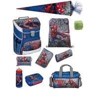 Familando Spiderman Schulranzen Set · Jungen Schulranzen 1. Klasse · Scooli Campus Fit Schultasche · ergonomisch & leicht · 10tlg. mit Sporttasche und Schultüte