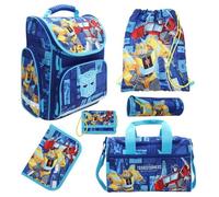 Familando Transformers Schulranzen 1. Klasse für Jungen und Mädchen · ergonomischer Tornister · Jungs Schultaschen-Set (6-teilig)