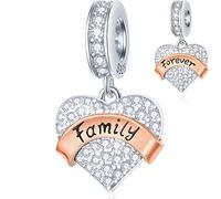 Familie für immer Charms Dangle fits Pandora Muttertag Armband, Family Forever Herz Charms Pave Sparkle Clear Birthstone Anhänger in 925 Sterling Silber, Geschenke für Papa/Mama/Schwester