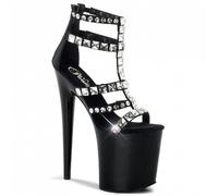 FamMe 20 cm große Sandalen mit superhohem Absatz für Damen, Peep-Toe-Plateau-Stiletto-High-Heels, Sandalen mit Strasssteinen, Reißverschluss hinten, Ausschnitt, Party-Abendschuhe,Schwarz,43