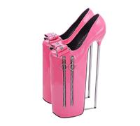 FamMe Damen 30cm Pole Dance Schuhe runde Zehenpartie Super Plateau Stiletto High Heels mit Schleife Metallabsatz Pumps Reißverschluss Dekoration Club Party Schuhe,Rosa,44