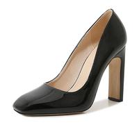 FamMe Damen-Pumps mit hohem Absatz aus Lackleder, geschlossen, Spitze Zehenpartie, klobige High-Heels, eckige Zehenpartie, Blockabsatz, Kleid, Arbeit, Büro,Schwarz,38