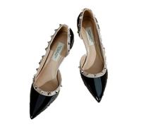 FamMe Damen-Pumps mit Nieten, seitlicher Schnitt, Nieten, Stiletto-High-Heels, spitzer Zehenbereich, Slip-On-Schuhe für Hochzeit, Abschlussball, Party,Schwarz,36