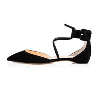 FamMe Damen-Sandalen mit spitzer Spitze, Flache Ballerinas, Hohle Sandalen mit gekreuzter Riemenschnalle, Elegante, Bequeme Pumps mit geschlossener Spitze für den Alltag,Schwarz,46