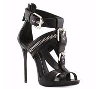 FamMe Damen Schnalle Stiletto High Heels Sandalen Reißverschluss Kreuz Knöchelschnalle offene Zehen Riemen Sandalen Sommer lässig Mode Party High Heels Schuhe,Schwarz,40