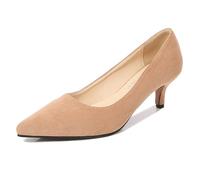 FamMe Klassische Damen-Pumps mit Kitten-Heel-Absatz, Wildleder, niedriger Absatz, spitzer Zehenbereich, Slip-on-Kleiderschuhe, Hochzeit, Arbeit, Büro, Kleid-Pumps,Beige,38