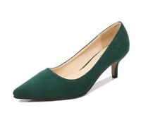 FamMe Klassische Damen-Pumps mit Kitten-Heel-Absatz, Wildleder, niedriger Absatz, spitzer Zehenbereich, Slip-on-Kleiderschuhe, Hochzeit, Arbeit, Büro, Kleid-Pumps,Grün,37