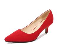 FamMe Klassische Damen-Pumps mit Kitten-Heel-Absatz, Wildleder, niedriger Absatz, spitzer Zehenbereich, Slip-on-Kleiderschuhe, Hochzeit, Arbeit, Büro, Kleid-Pumps,Rot,38
