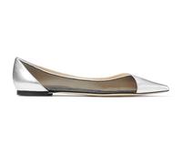 FamMe Mary-Jane-Schuhe für Damen, Patchwork-Pumps aus Mesh-Leder, geschlossene, Spitze Zehenpartie, Flache Pumps zum Reinschlüpfen, Ballerinas für die Freizeit,Silber,46