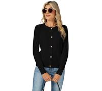 Famrrifuu Damen Strickjacke mit Knöpfen Rundhals Kurze Cardigan Pullover Langarm Elegante Jacke Lässige Offene Front Strickjacken, Schwarz, XXL
