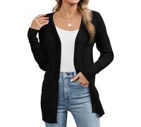 Famrrifuu Damen Strickjacke mit Sternenmuster Leichte Cardigan Lang Elegante Langarm Lässige Sommer Frühling Strickcardigan, Schwarz, XL