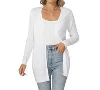Famrrifuu Damen Strickjacke mit Sternenmuster Leichte Cardigan Lang Elegante Langarm Lässige Sommer Frühling Strickcardigan, Weiß, XL