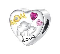 Famuan Schmuck Elefant Mama Herz Liebe Baby Charme 925 Sterling Silber Anhänger Perlen für Frau passen Armbänder Halskette Muttertag Weihnachten Geschenke für Frau Mädchen Familie Freunde