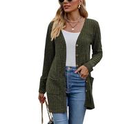 Famulily Damen Cardigans Langarm Open Front Button Down V-Neck Oversized Loose Fitted Sweater Coat (L, Army Green)