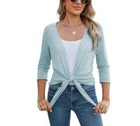 Famulily Damen Krawatte Front Bolero Schultern Sommer leichte Cardigans Sheer Tops (M, Himmelblau)