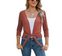 Famulily Damen Sommer 3/4 Ärmel Sheer Boleros Cover ups Damen Krawatte Front Bequeme Schultern Cardigans (S, Ziegelrot)