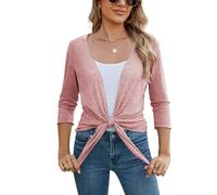 Famulily Damen Sommer Comfy dünne Strickjacken V Hals Krawatte-Front Sheer Shrug Lose Cover ups (S, Rosa)