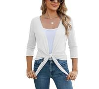 Famulily Damen Weiß Elegant Sommer Durchsichtige Strickjacken Frauen Krawatte Vorne Bequeme Shrugs und Boleros (L, Weiß)