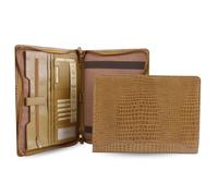 Fana Bags Leder Schreibmappe Croco - Luxus Leder Konferenzmappe mit Reißverschluss - A4 Businessmappe - Geschenk (Cognac)