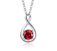 FANCIME 14 Karat 585 Weiß Gold Infinity Anhänger mit Echt Granat Geburtsstein Unendlich Halskette mit 925 Sterling Silber Kette Jahrestag Geburtstag Weihnachten Schmuck Geschenk Für Damen Frauen