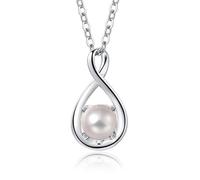 FANCIME 14 Karat 585 Weiß Gold Infinity Anhänger mit Perle Juni Geburtsstein Halskette, 925 Sterling Silber Kette, Jahrestag Geburtstag Weihnachten Schmuck Geschenk Für Damen Frauen Mutter