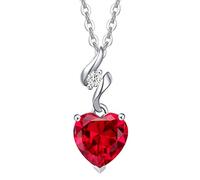 FANCIME 14 Karat massives 585 Weißgold Rubin Halskette Diamant Anhänger mit Sterlingsilber Kette Herz Juli Geburtsstein Valentinstag Jahrestag Feiner Schmuck Geschenk für Damen Frauen