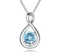 FANCIME 925 Sterling Silber Halskette Damen Infinity Anhänger Geburtsstein Kette Aquamarin März Geburtsstein Schmuck Geschenk für Mutter Frauen