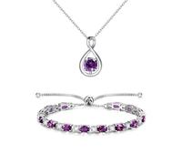 FANCIME 925 Sterling Silber Kette Amethyst Anhänger Damen Februar Geburtsstein Bolo Tennis Armbänder für Frauen Lila Edelstein Weihnachts Valentinstags Geburtstags Schmuck Geschenke für Mutter Ehefrau
