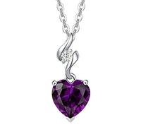FANCIME Amethyst Halskette, 14 Karat massives 585 Weißgold Diamant Anhänger mit Sterlingsilber Kette Herz Februar Geburtsstein Weihnachten Feiner Schmuck Geschenk für Damen Frauen