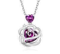 FANCIME Amethyst Halskette Februar Geburtsstein Kette Sterling Silber Rose Blume Anhänger Halskette Lila Herz Edelstein Geburtstag Weihnachten Feinen Schmuck Geschenke für Sie Frauen Mom