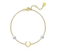 FANCIME Armband für Damen mit Hufeisen Anhänger aus 14 Karat 585 Gelb Gold Charm Perlen Armkette Schmuck Geschenk für Mädchen Kinder, Armbandlänge: 17+3 cm