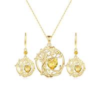 FANCIME Baum des Lebens Anhänger Ohrringe Hängend 925 Sterlingsilber Kette Gelbgold plattiert Citrin Halskette Edelstein November Geburtstein Schmuck Geschenke für Damen