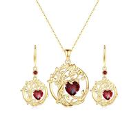 FANCIME Baum des Lebens Anhänger Ohrringe Hängend 925 Sterlingsilber Kette Gelbgold plattiert Granat Halskette Edelstein Januar Geburtstein Schmuck Geschenke für Damen