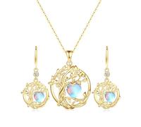 FANCIME Baum des Lebens Anhänger Ohrringe Hängend 925 Sterlingsilber Kette Gelbgold plattiert Mondstein Halskette Edelstein Juni Geburtstein Schmuck Geschenke für Damen