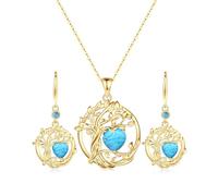 FANCIME Baum des Lebens Anhänger Ohrringe Hängend 925 Sterlingsilber Kette Gelbgold plattiert Türkis Halskette Edelstein Dezember Geburtstein Schmuck Geschenke für Damen