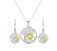 FANCIME Baum des Lebens Anhänger Ohrringe Hängend 925 Sterlingsilber Kette Gold plattiert Citrin Halskette Edelstein November Geburtstein Schmuck Geschenke für Damen